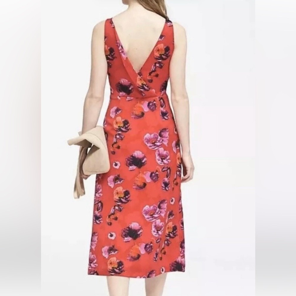 Fairy Banana Republic Floral Print Midi Dress, wrap-effect V-back with zipper
